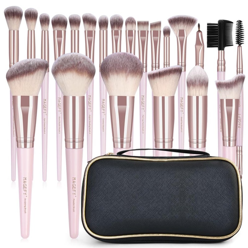 MAGEFY 22 Pcs Makeup Brushes Set, Professional Makeup Brushes Wooden Handle Cosmetics Brushes Foundation Concealer Powder Face Eye Make up Brushes Kit(Pinkgold) - Image 1